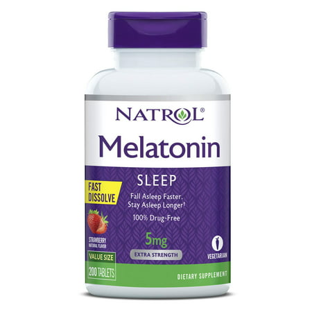 Natrol Melatonin Fast Dissolve Tablets Helps You Fall Asleep Faster Stay Asleep Longer Easy to Take Dissolves in Mouth Faster Absorption Maximum Strength Strawberry Flavor 5mg 200 - 047469076054