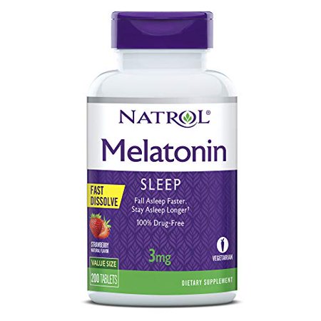 Natrol Melatonin Fast Dissolve Tablets, Helps You Fall Asleep Faster, Stay Asleep Longer, Easy to Take, Dissolves in Mouth, Faster Absorption, Maximum Strength, Strawberry Flavor, 3mg, 200 Count - 047469076061