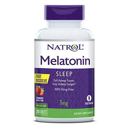 Natrol Melatonin Fast Dissolve Tablets Helps You Fall Asleep Faster Stay Asleep Longer Easy to Take Dissolves in Mouth Faster Absorption Maximum Strength Strawberry Flavor 1mg 200 Count - 047469076078