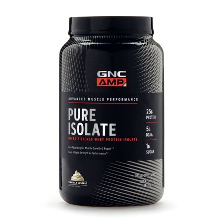 GNC AMP Pure Isolate - Vanilla Custard, 28 Servings, 25 Grams of Whey Protein Isolate - 048107185763