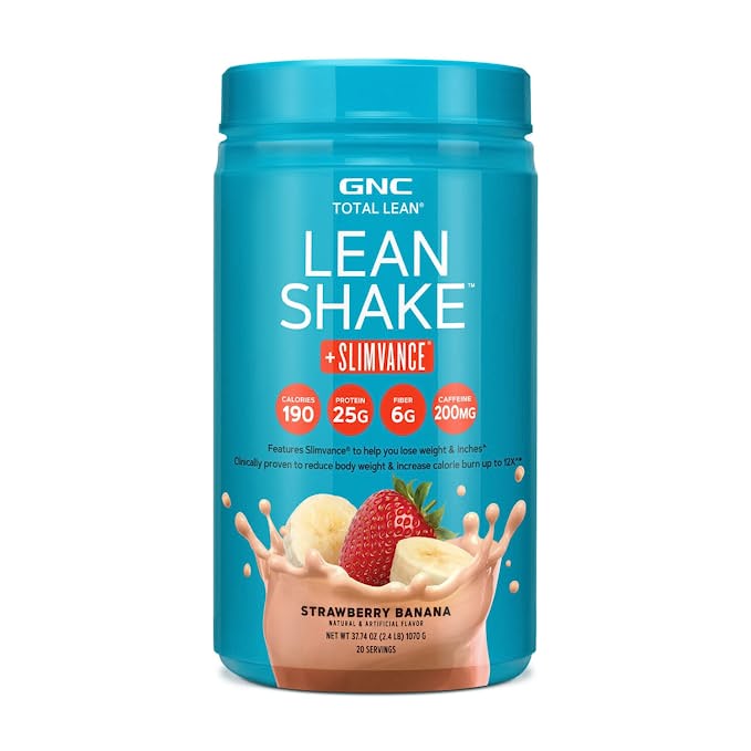  GNC Total Lean Lean Shake + Slimvance - Strawberry Banana, 20 Servings, Weight Loss Protein Powder with 200mg of Caffeine  - 048107194314