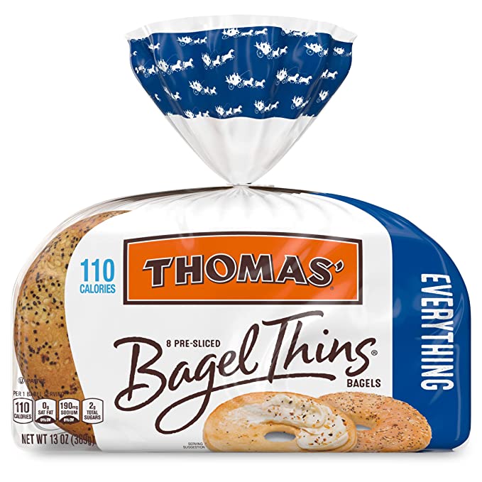  Thomas' Everything Bagel Thins, Only 110 Calories, 8 count, 13 oz  - 048121135478