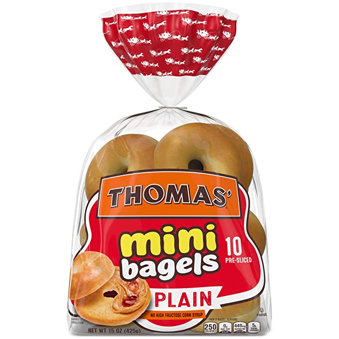  Thomas' Plain Mini Bagels, 10 Pre-Sliced Mini Bagels with No High Fructose Corn Syrup, 15 Oz Bag  - 048121216573