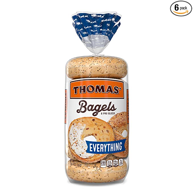  Thomas’ Everything Bagels, 6 Pre-Sliced Bagels with No High Fructose Corn Syrup, 20 Oz Bag  - 048121253196