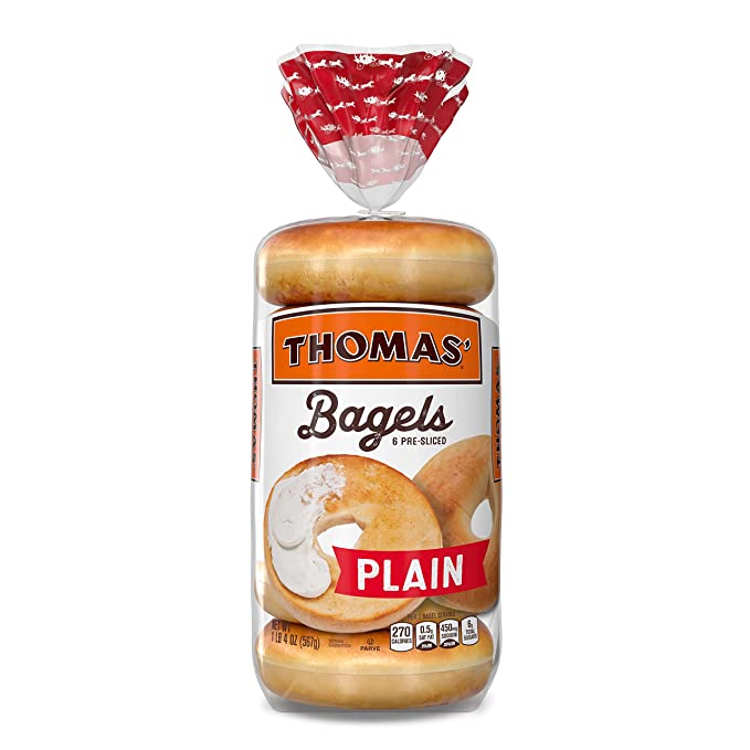  Thomas' Plain Soft & Chewy Pre-Sliced Bagels, 6 count, 3.35 Oz  - 048121277079