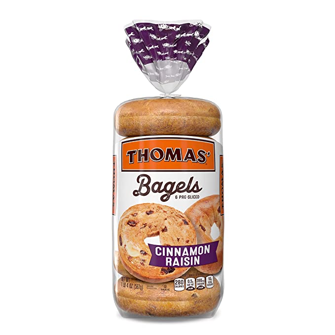  Thomas' Cinnamon Raisin Soft & Chewy Pre-Sliced Bagels, 6 count, 20 oz  - 048121292089