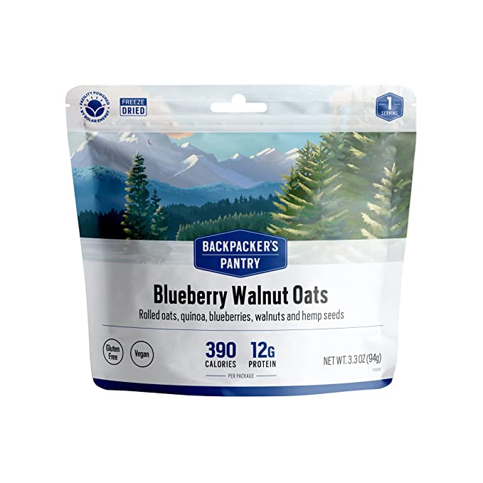 Backpacker's Pantry Blueberry Walnut Oats - Freeze Dried Backpacking & Camping Food - Emergency Food - 12 Grams of Protein, Vegan, Gluten-Free - 1 Count - 796254150478