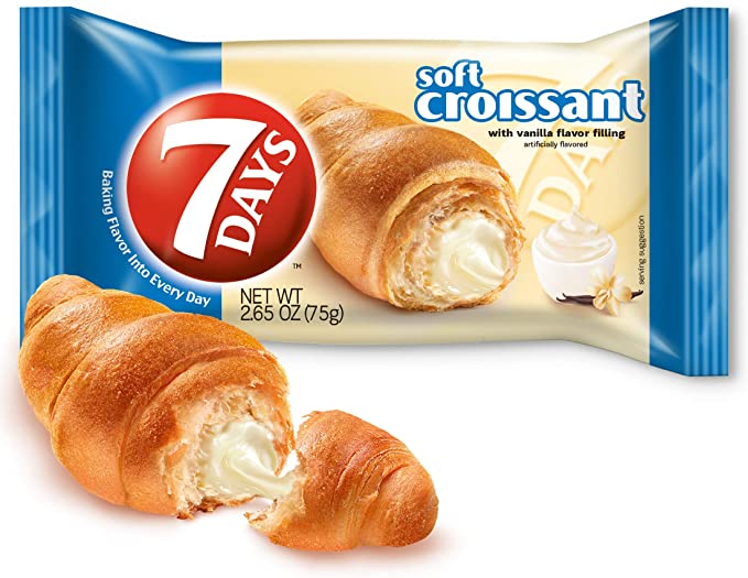  7Days Soft Croissant, Vanilla Croissant, Breakfast Pastry, Individually Wrapped On The Go Snack, Non-GMO (Pack of 6)  - 048794992002