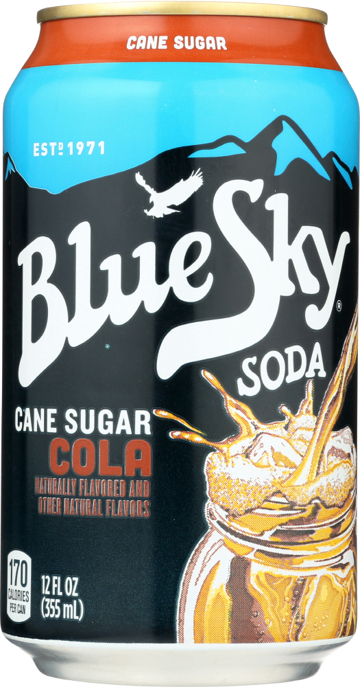 BLUE SKY: Cane Sugar Soda Cola 6-12oz, 72 oz - 0049000069389
