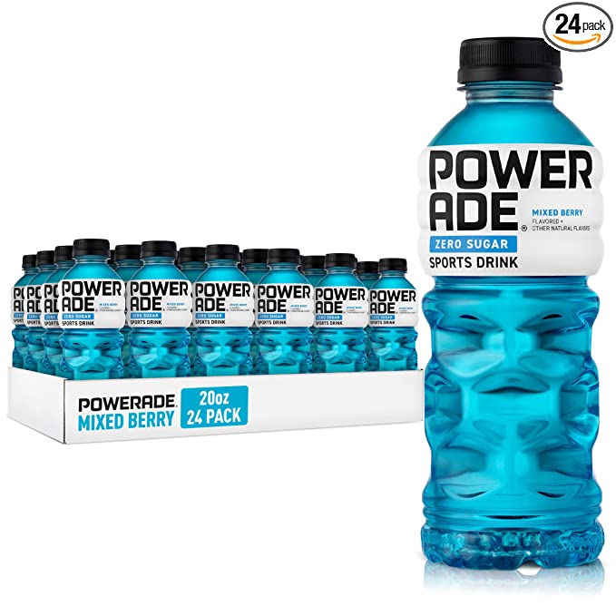  POWERADE ZERO, Zero Calorie Electrolyte Enhanced Sports Drinks, Mixed Berry, 20 fl oz, 24 Pack  - 049000076417