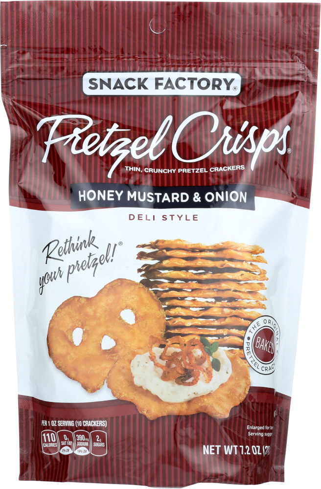 SNACK FACTORY: Pretzel Crisps Deli Style Honey Mustard & Onion, 7.2 oz - 0049508100010