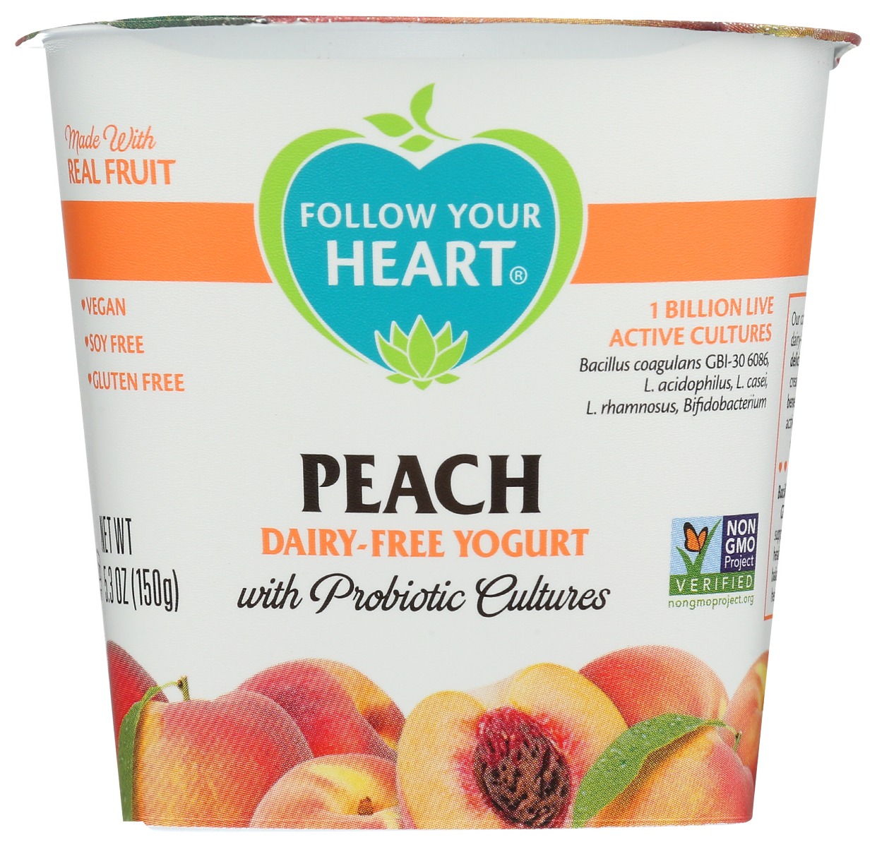 FOLLOW YOUR HEART: Peach Dairy-Free Yogurt, 5.3 oz - 0049568350042