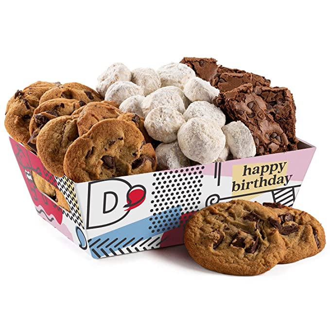  David’s Cookies Birthday Cookie Gift Basket - Gourmet Cookies with Chocolate Chips, Pecan Butter Meltaways, Brownies – Deliciously Flavored Cookies & Brownies with Themed Crate - Ideal Gift for Corporate Birthday Fathers Mothers Day Get Well and Other Sp - 049578995738