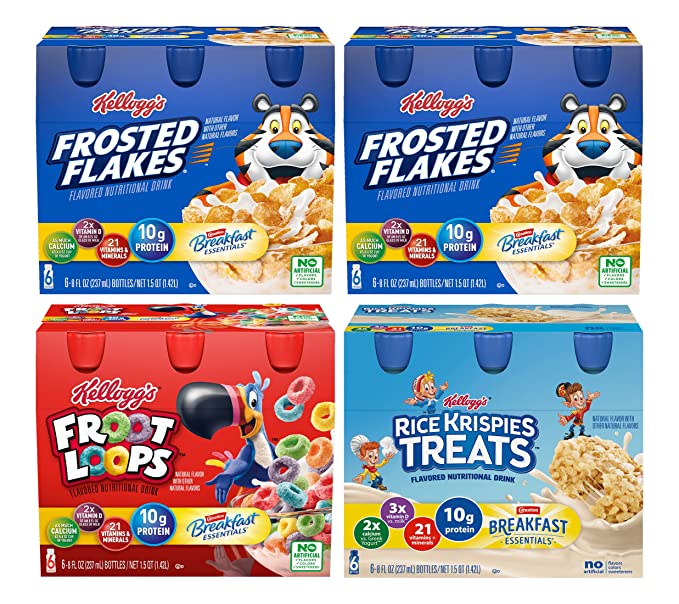 Carnation Breakfast Essentials Kellogg's Variety Pack, 2 Frosted Flakes, 1 Froot Loops, 1 Rice Krispies Treats, 1 CT - 050000200016