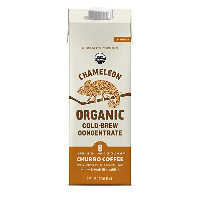  Chameleon Organic Cold Brew Coffee Churro Multiserve Concentrate 100 Arabica carton, cinnamon and vanilla, 32 Fl Oz  - 050000918737