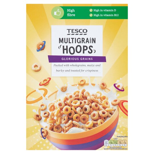 Tesco Multigrain Hoops Cereal 375G - 5010204372204