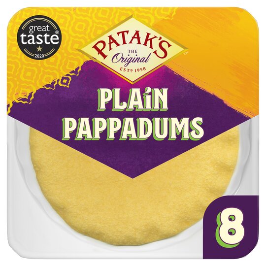 Pataks Ready To Eat Plain Pappadums 8 Pack - 5011308325776