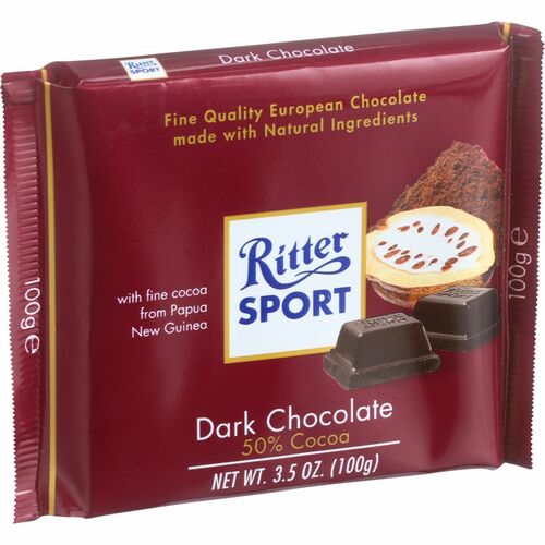 Ritter Sport Chocolate Bar - Bittersweet Chocolate - 50 Percent Cocoa - 3.5 Oz Bars - Case Of 12 - 050255020001