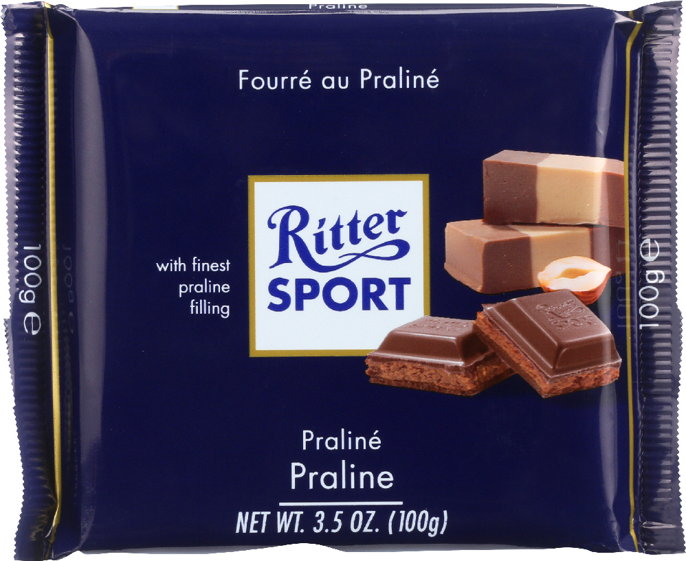 RITTER SPORT: Milk Chocolate Bar with Nougat Praline Filling, 3.5 oz - 0050255026003