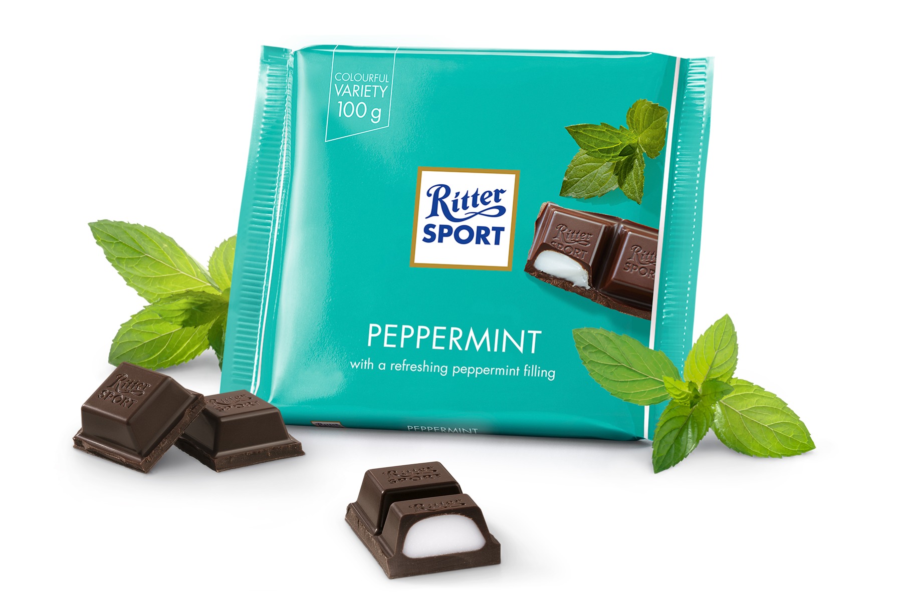 RITTER SPORT: Peppermint Chocolate Bar, 3.5 oz - 0050255028007