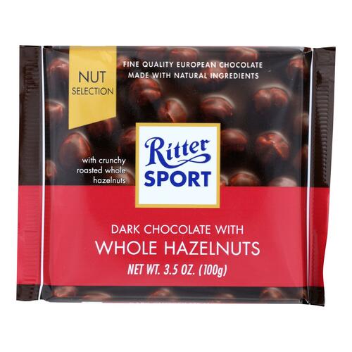 RITTER SPORT: Dark Chocolate with Whole Hazelnuts, 3.5 oz - 0050255224003