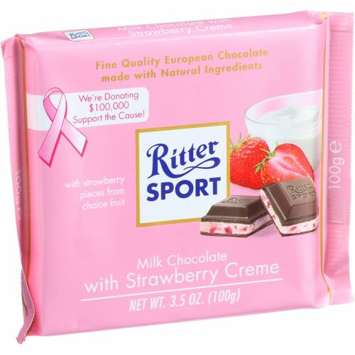 Ritter Sport Chocolate Bar - Milk Chocolate - Strawberry Creme - 3.5 Oz Bars - Case Of 12 - 050255269004