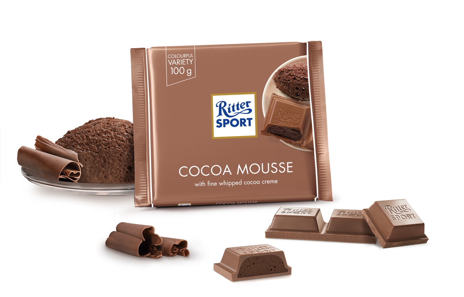 RITTER SPORT: Cocoa Mousse Chocolate Bar, 3.5 oz - 0050255294006