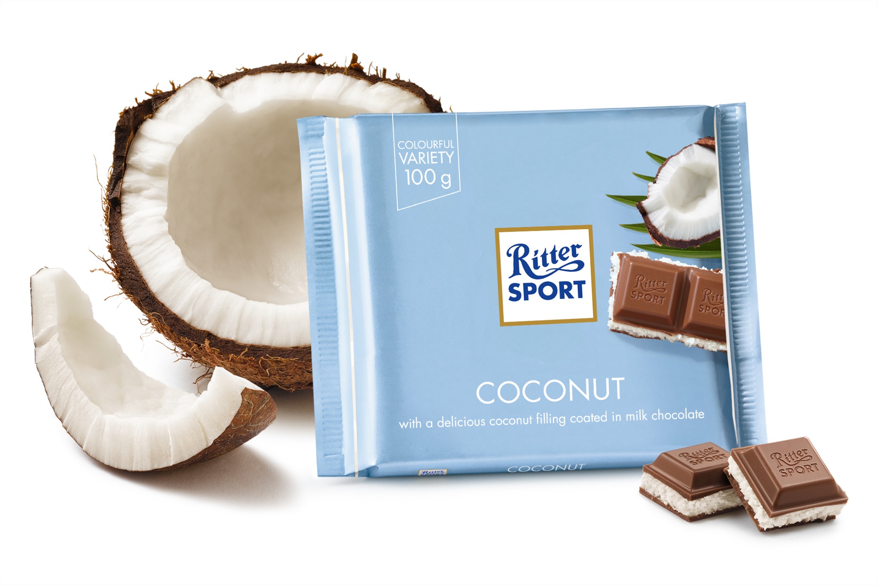 RITTER SPORT: Coconut Chocolate Bar, 3.5 oz - 0050255298004