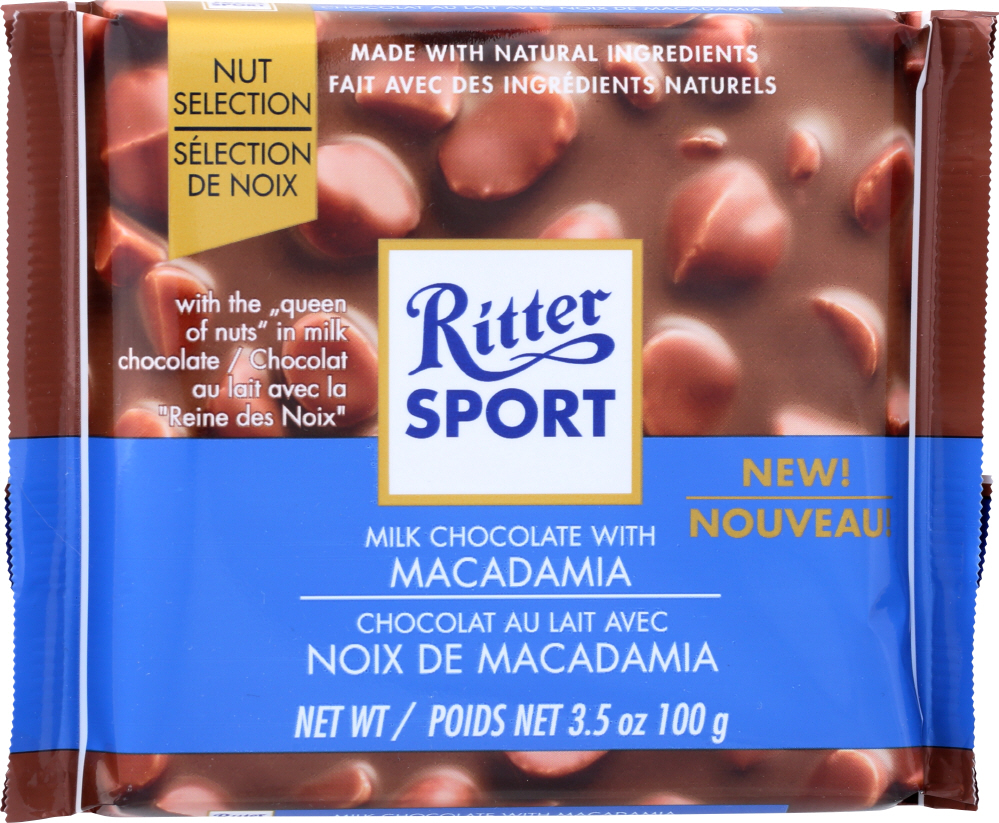 RITTER SPORT: Macadamia Milk Chocolate Bar, 3.5 oz - 0050255705007