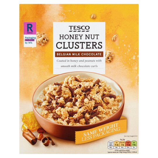 Tesco Honey Nut Clusters Milk Chocolate Cereal 500G - 5052910392978