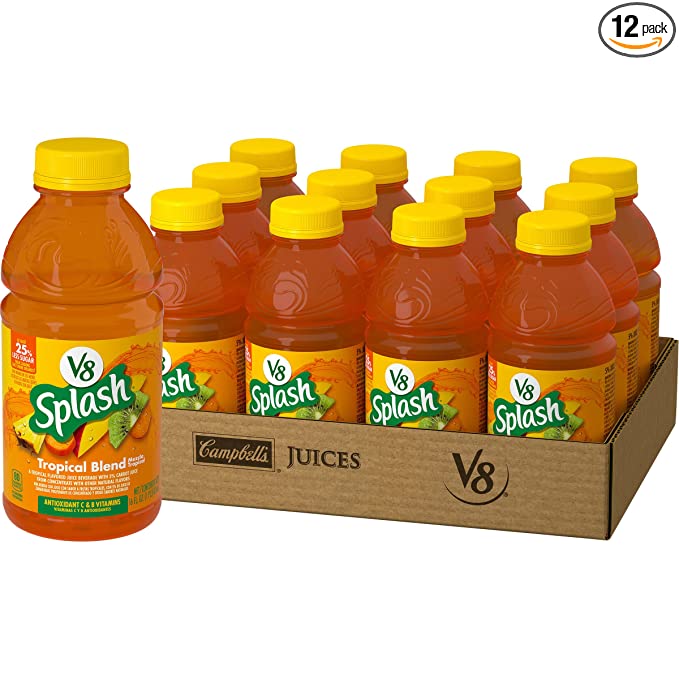 V8 Splash Tropical Fruit Blend Flavored Juice Beverage, 16 FL OZ Bottle (Pack of 12) - 051000146540