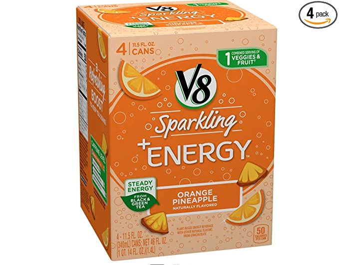  V8 Sparkling + Energy Can, Orange Pineapple, 11.5 fl oz - 4 ct  - 051000276216