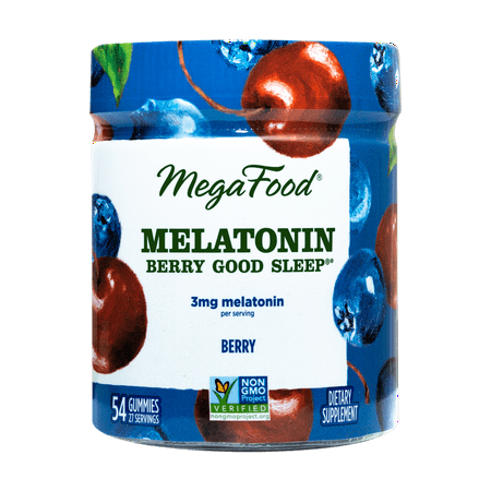 MegaFood Melatonin Berry Good Sleep - Melatonin 3mg Gummy - Sleep Support - Non-GMO Vegan Gluten-Free - Berry - 54 Gummies (27 Servings) - 051494104156