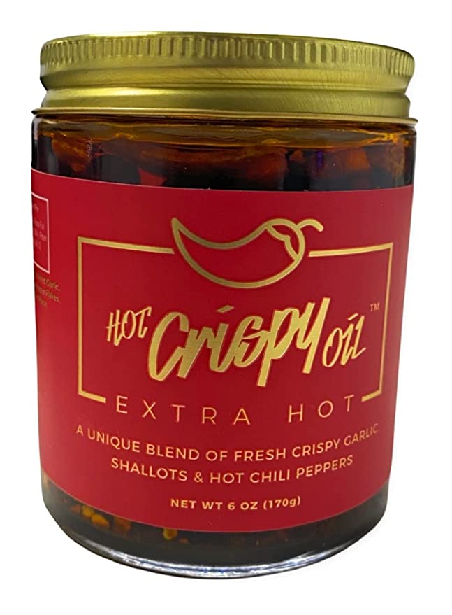  Hot Crispy Oil -Infused Extra Virgin Olive Oil Blend With Fresh Fried Garlic, Chili Pepper, Shallots -All Natural Gluten Free Chili Crispy Flavored Oil - Tastes Great On Everything - 6oz Extra Hot  - 051497224295