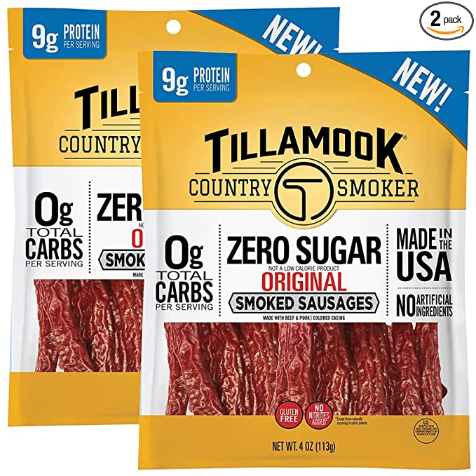  Tillamook Country Smoker Keto Friendly Zero Sugar Smoked Sausages, Original, 4 Ounce (Pack of 2)  - 051943055657
