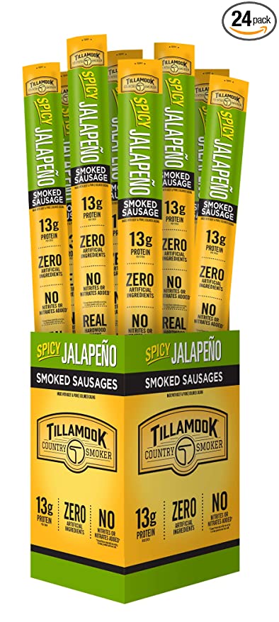  Tillamook Country Smoker Real Hardwood Smoked Sausages, Spicy Jalapeño, 1.44 Ounce, 24 Count  - 051943312446