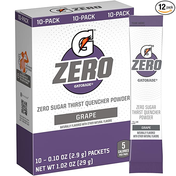 Gatorade G Zero Powder, Grape, 0.10oz, Pack of 10 - 052000047127