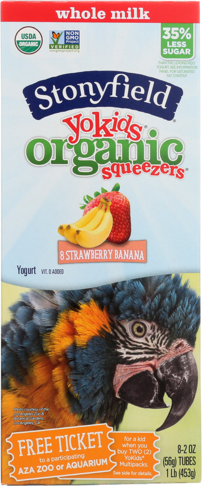 STONYFIELD: Yokids Organic Squeezers Strawberry Banana Yogurt, 1 lb - 0052159703486
