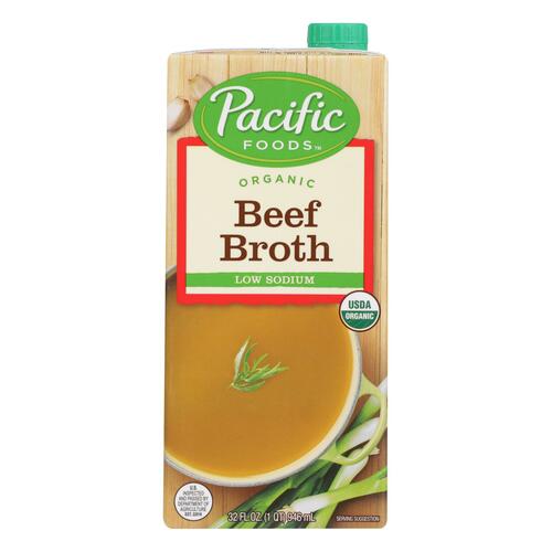  Pacific Foods Low Sodium Organic Beef Broth, 32 Fl Oz (Pack of 12)  - 052603054362