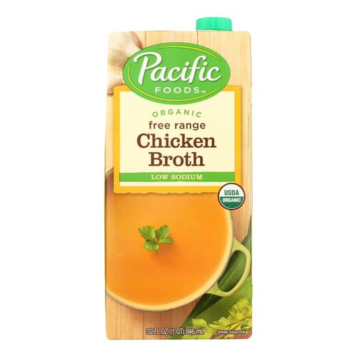 PACIFIC FOODS: Organic Chicken Broth Free Range Low Sodium, 32 oz - 0052603054454