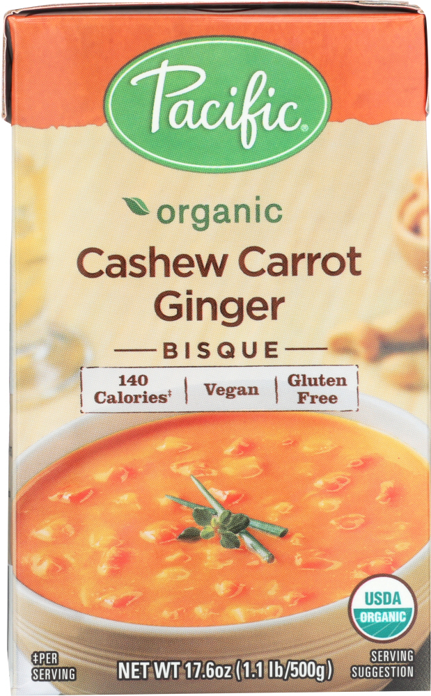 PACIFIC FOODS: Soup Cashew Carrot Ginger Bisque, 17.6 oz - 0052603054874