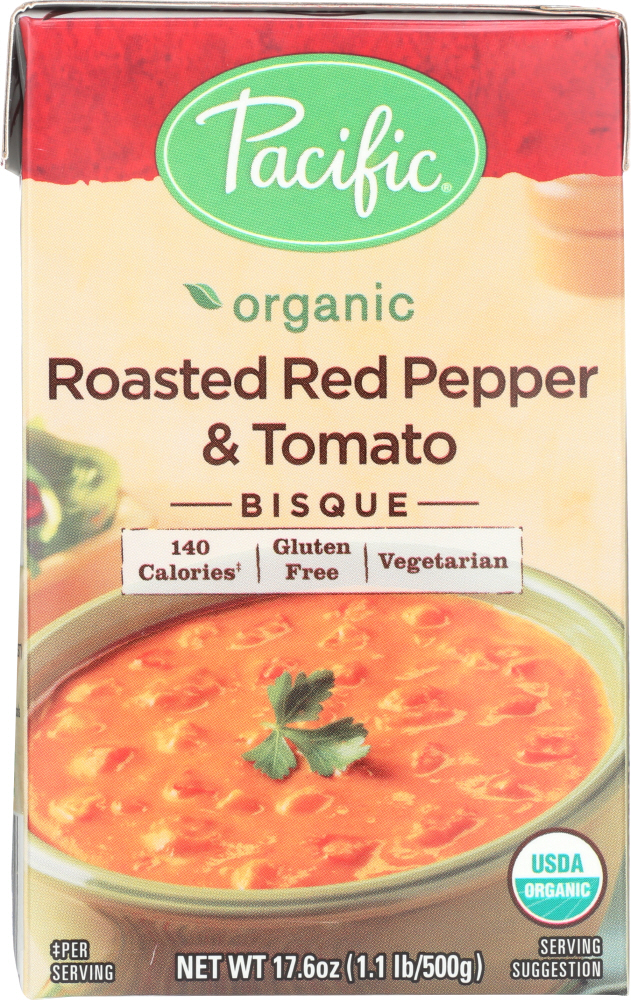 PACIFIC FOODS: Organic Bisque Roasted Red Pepper and Tomato, 17.6 oz - 0052603054898