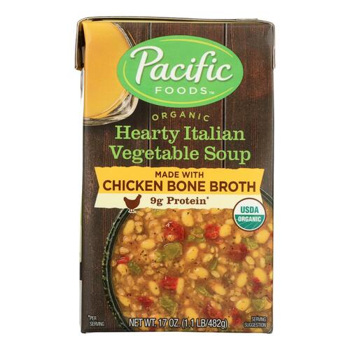 Pacific Natural Foods Organic Hearty Italian Vegetable Soup Made With Chicken Bone Broth - Case Of 12 - 17 Oz - 052603055628