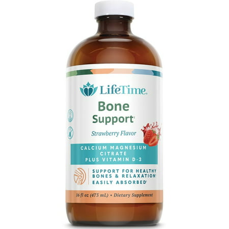 Lifetime Calcium Magnesium Citrate w/ Vitamin D-3 | Bone & Muscle Support | Easy Absorption Dairy & No Gluten | Strawberry | 16 FL oz - 053232400094