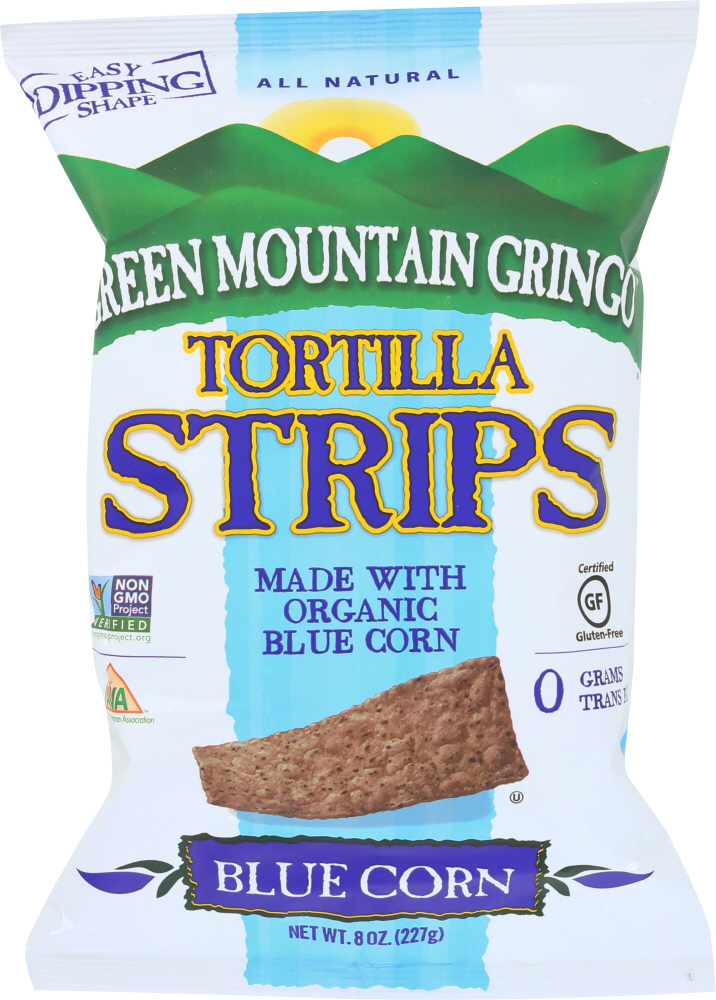 GREEN MOUNTAIN GRINGO: Organic Blue Corn Tortilla Strips, 8 oz - 0053852004405
