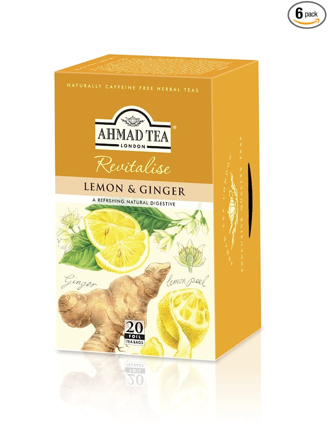 Ahmad Tea Sachet Infusion Foil-Enveloped Teabags, Lemon and Ginger, 20 Count (Pack of 6)  - 054881100205