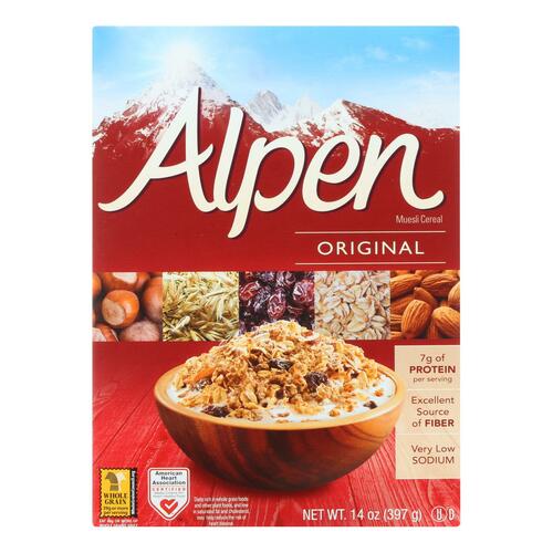  Alpen Original Muesli, Swiss Style Muesli Cereal, Whole Grain, Non-GMO Project Verified, Heart Healthy, Kosher, Vegan, 14 Oz Box - 055712025711