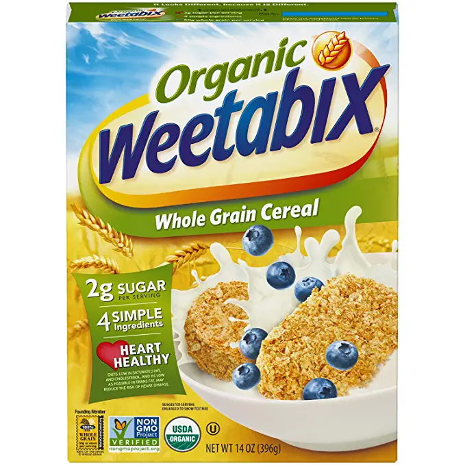 Weetabix Organic Whole Grain Cereal Biscuits, USDA Certified Organic, Non-GMO Project Verified, Heart Healthy, Kosher, Vegan, 14 Oz Box - 055712267036