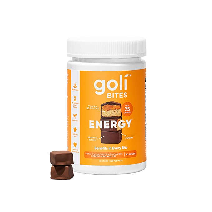 Goli® Energy Bites - 30 Count - salted caramel chocolate flavor Guarana extract, Caffeine, Vitamins B6, B9 & B12 - 055840401388