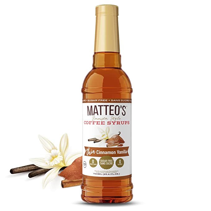 Matteo's Barista Style Sugar Free Coffee Syrup - Cinnamon Vanilla, Zero Calories, Keto Friendly Coffee Syrups & Flavors, Delicious Flavored Coffee Syrup, Syrups For Coffee Drinks Home & Work, 25.4 oz - 055848500038